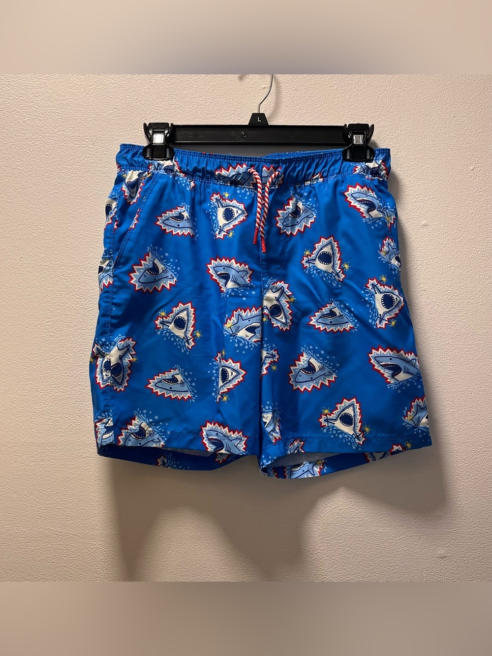 Cat & Jack Kidcore Colorful Fun Blue Shark Print Swim Trunks Sz XL (14), Boys
